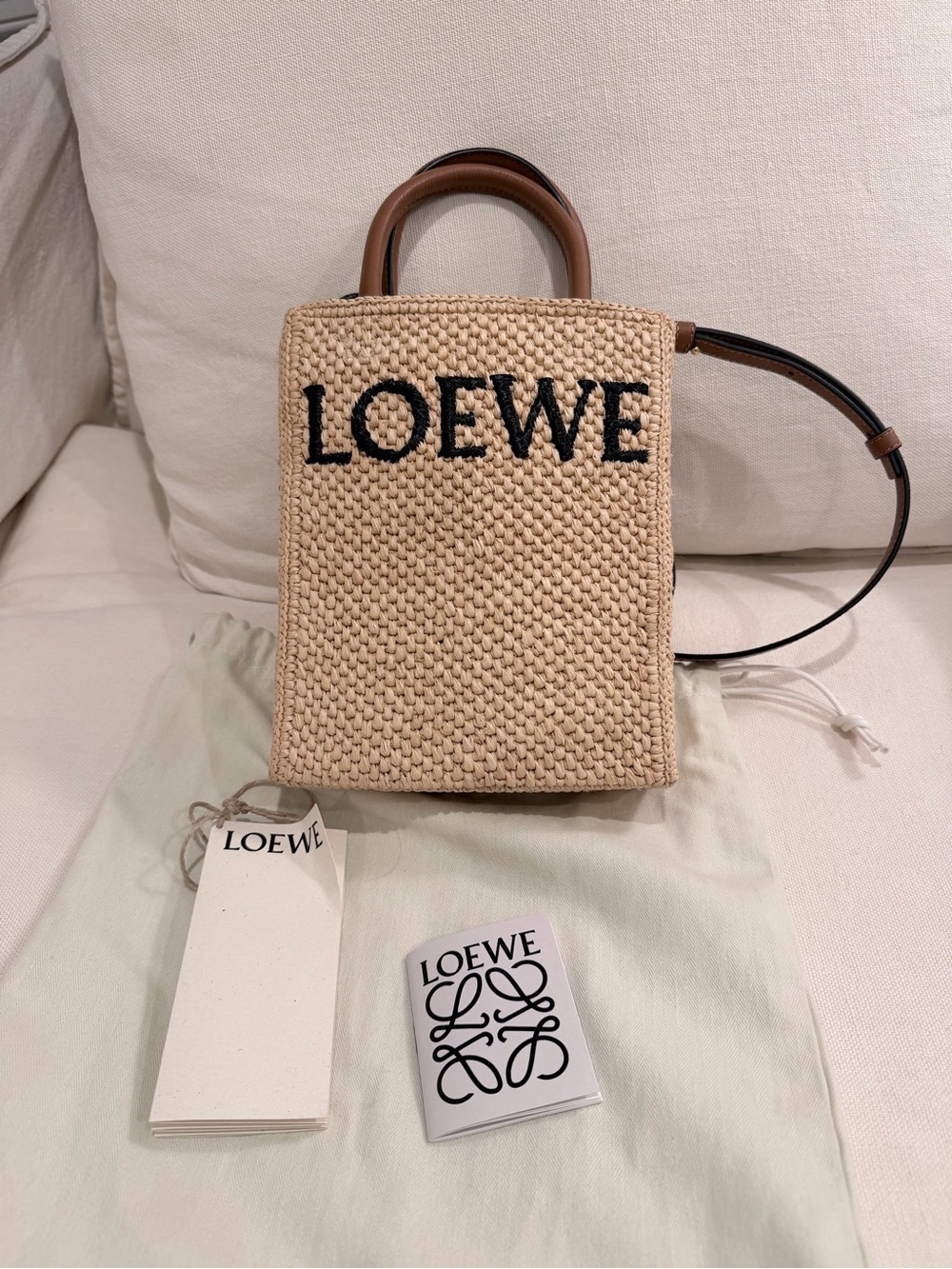 Loewe Beige Woven A5 Mini Tote with Black Logo